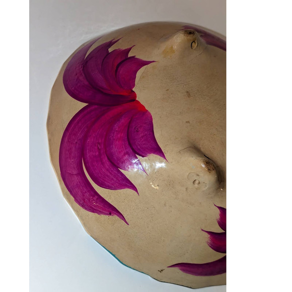 Vintage Mexican Pottery Hand Painted Folk Art Bowl 3 Footed Scalloped Edge - Picture 7 of 9